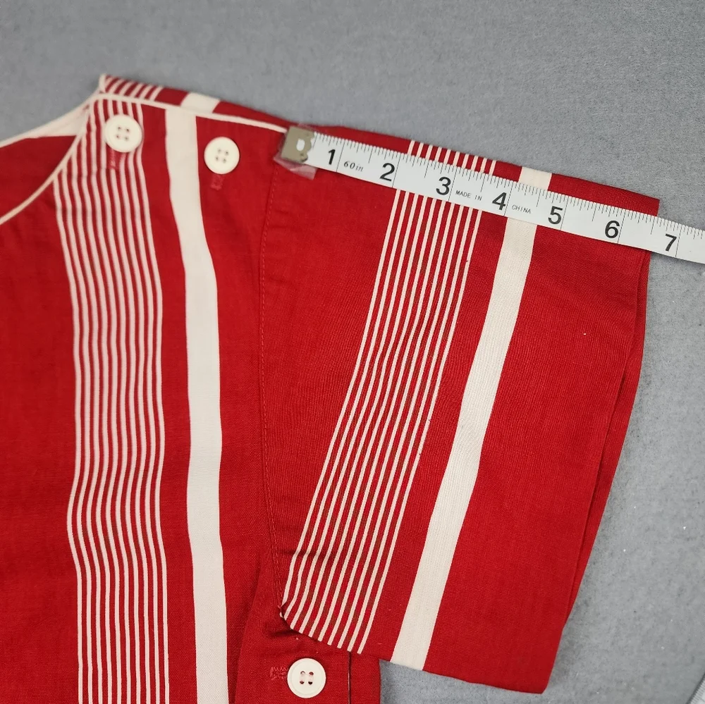 Vintage Petite Lanz Red Cream Stripe Blouse Lace - Picture 9 of 12